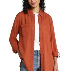 IVIVI Women's Burnt Orange/Rust Button Down Double Pocketed Long Sleeve Shirt, S